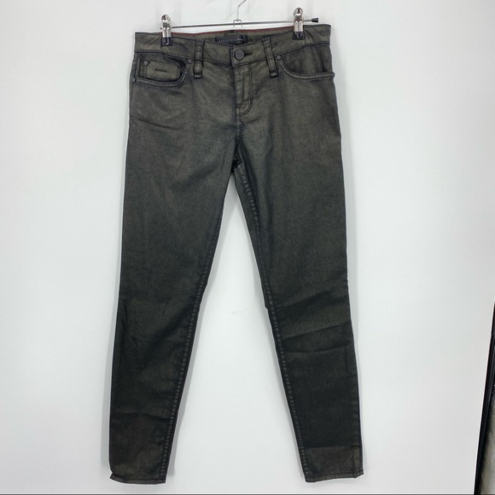Sanctuary The Charmer Skinny Waxed  Jeans Sz 26 black with metallic‎ gold…